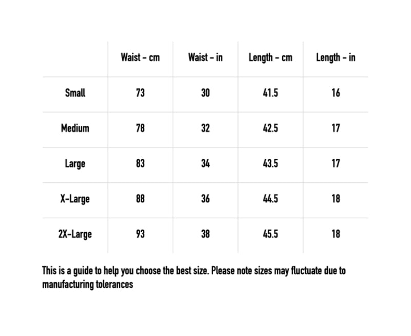 Size chart for Logo Shorts - Black