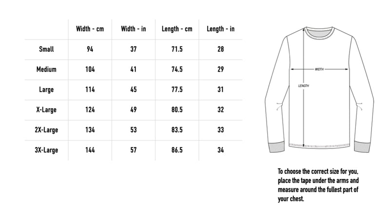 Size chart for Skull Longsleeve - Black