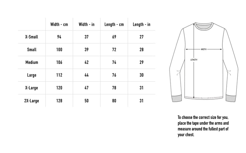 Size chart for 2025 Official Longsleeve - Black