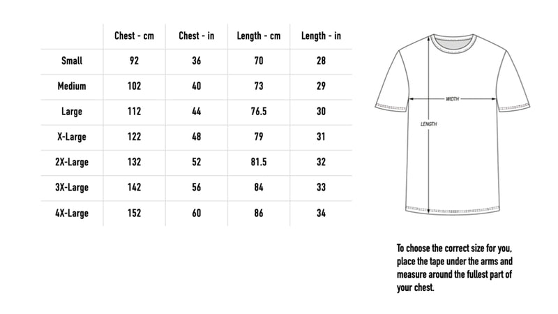 Size chart for Skeleton 2026 Lineup Shirt - Black
