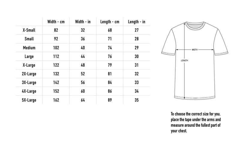 Size chart for 2026 Lineup Shirt - Orange