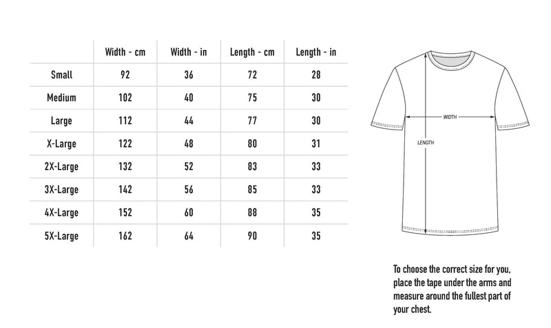 Size chart for Trees x Neck Deep 2026 Collab Shirt - Black