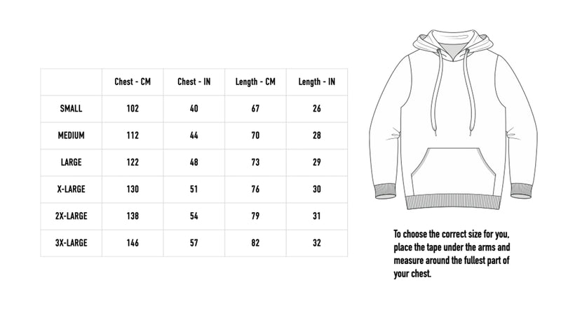 Size chart for 2024 Official Hoodie - Grey